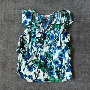 Rebecca Taylor Silk Floral Ruffle Blue Green Layering Silk Blouse Tank Top - 8